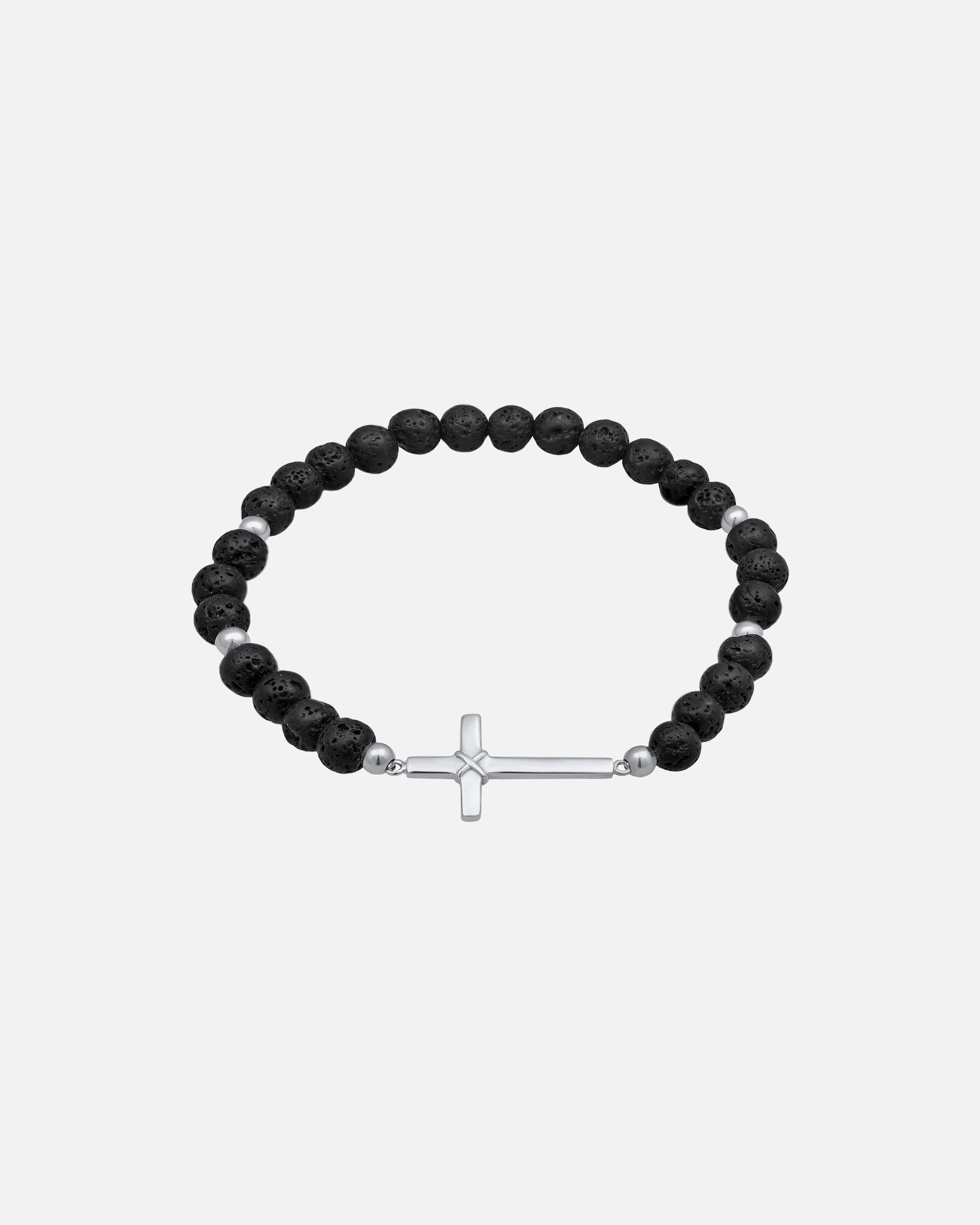 KUZZOI Bracelet Lava Beads Black Cross 925 Silver, 21