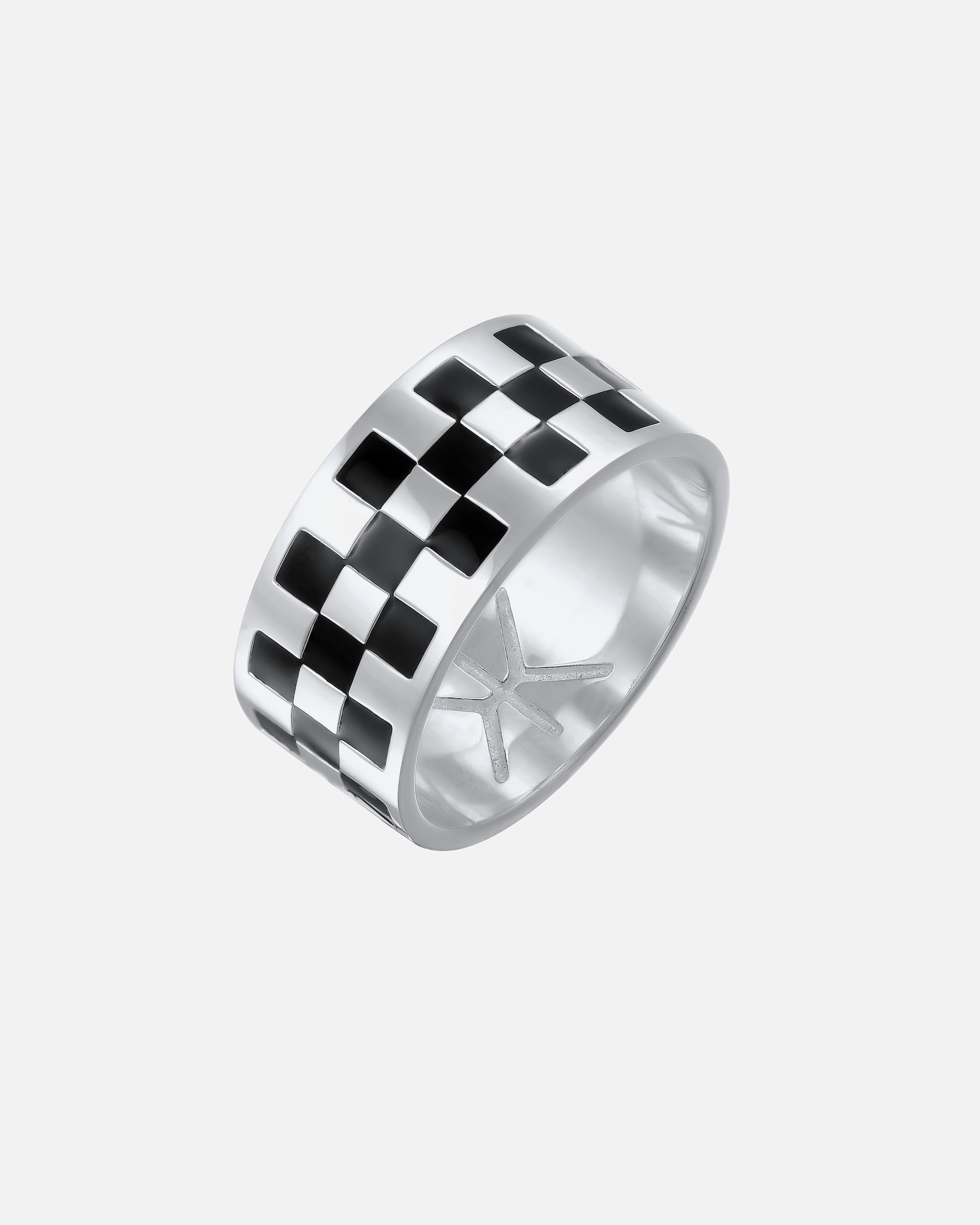 KUZZOI ring band ring checkerboard pattern enamel 925 sterling silver, 66