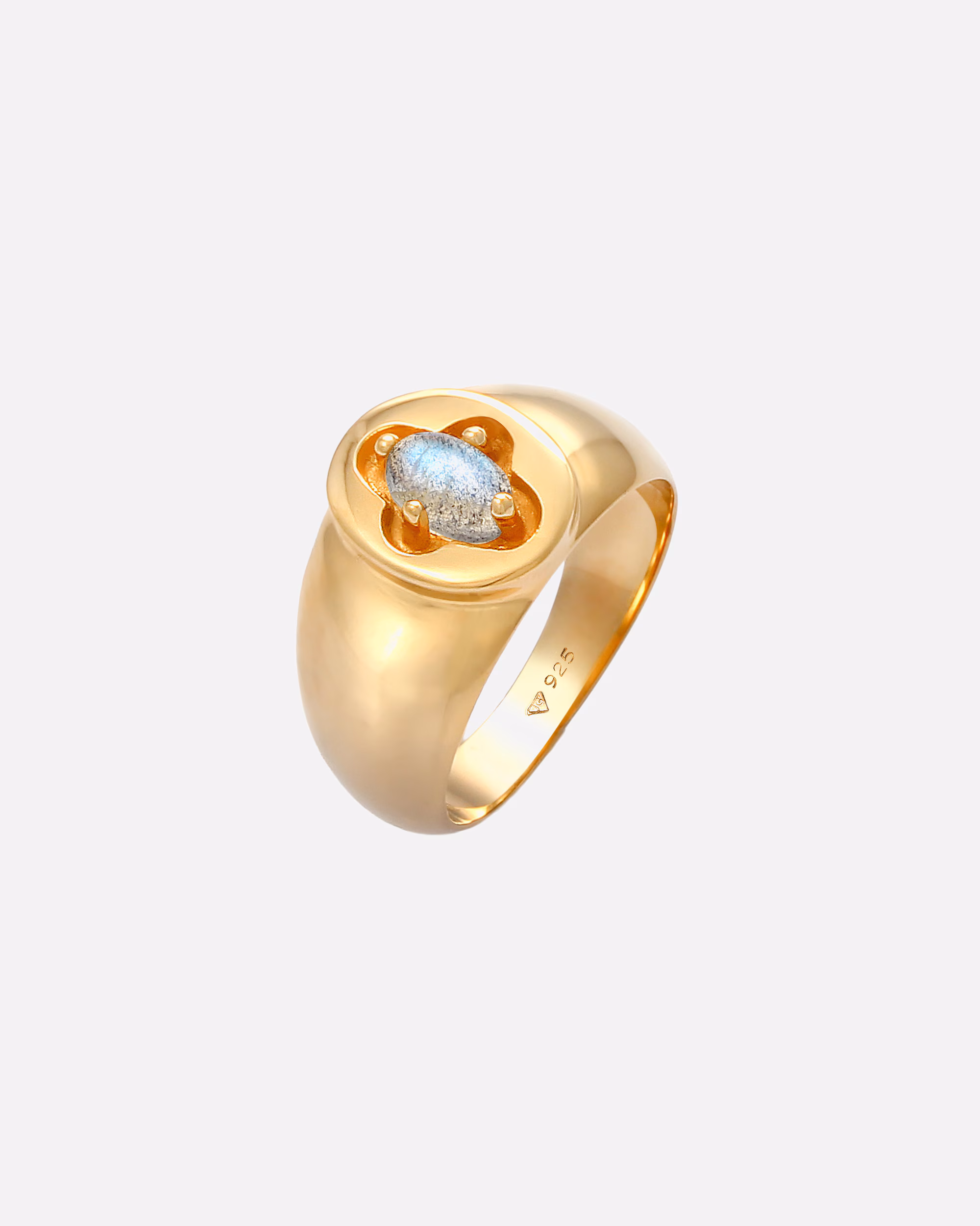 Elli PREMIUM Ring Signet Ring Labradorite Cross 925 Sterling Silver gold-plated