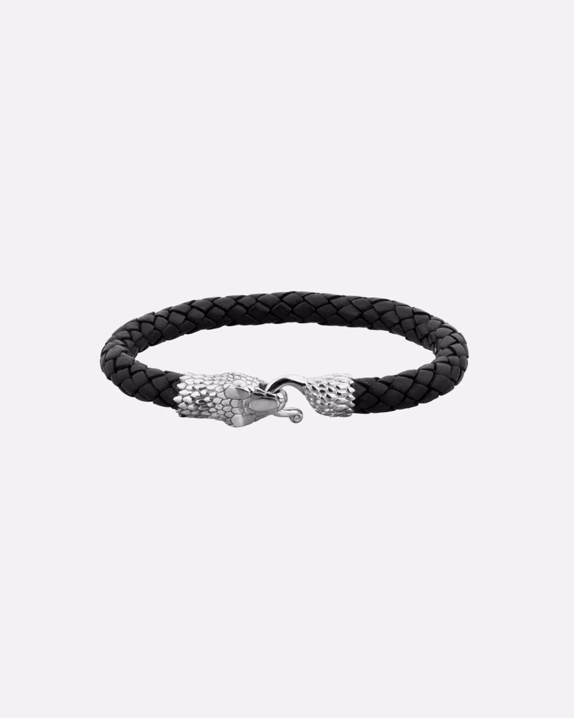 KUZZOI Men's Leather Snake Braided Bracelet, Solid 925 Sterling Silver, 19