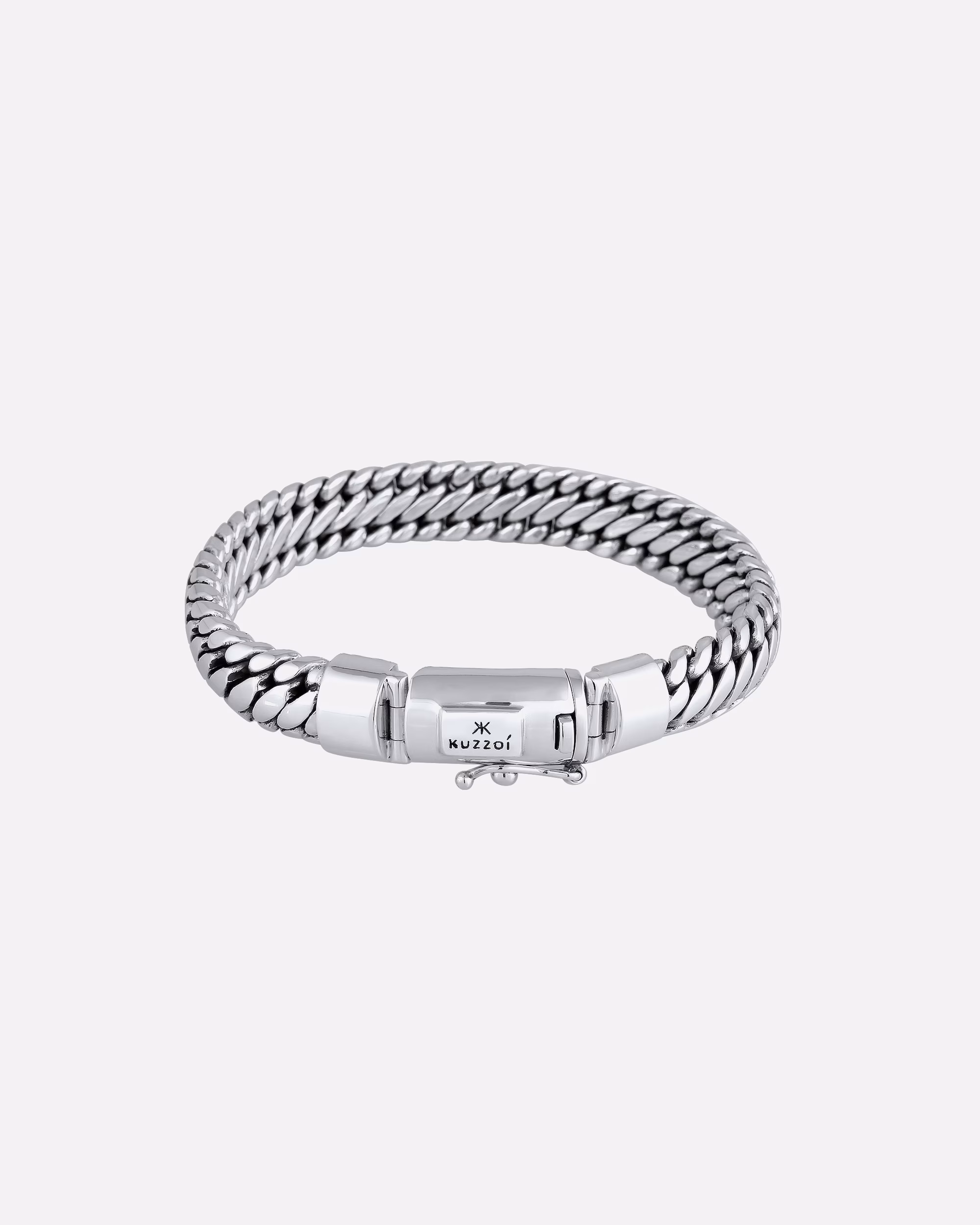 KUZZOI Men's Round Basic Braided Bracelet in 925 Sterling Silver, 21