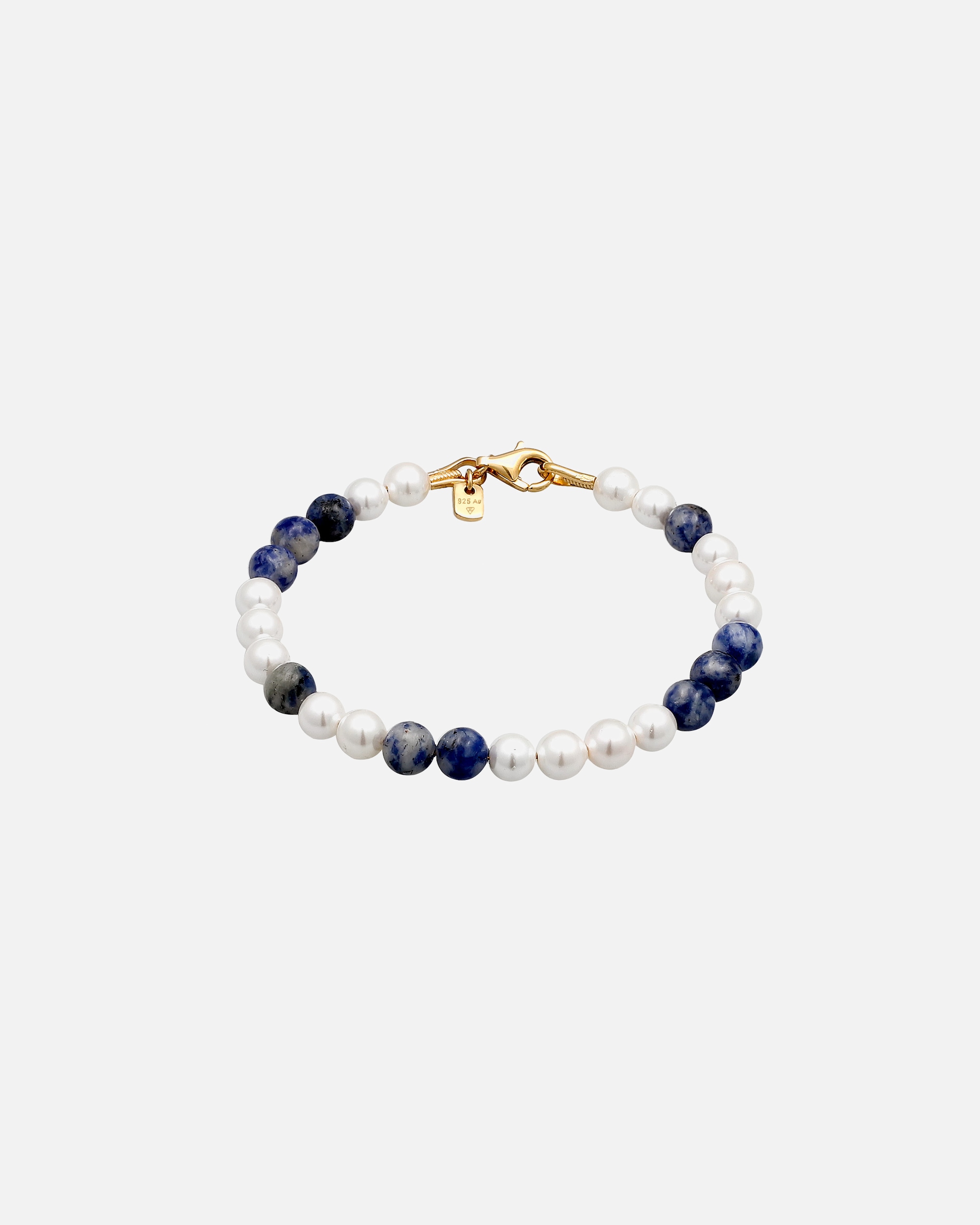 KUZZOI Bracelet Shell Pearls Agate Blue 925 Sterling Silver Gold Plated, 23