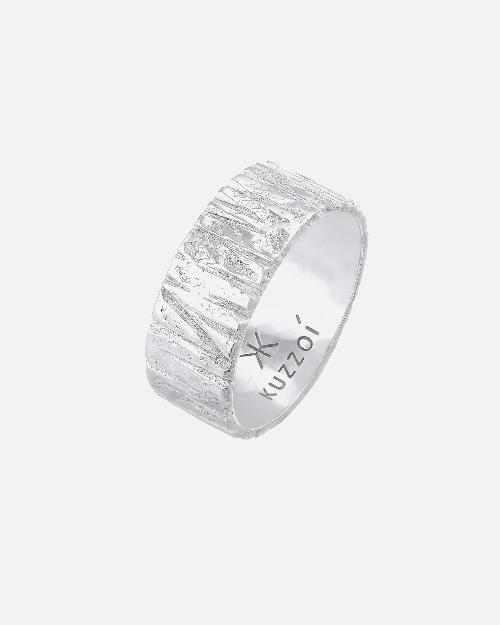 KUZZOI Ring Band Ring Wide Textured Hammered 925 Silver, 62