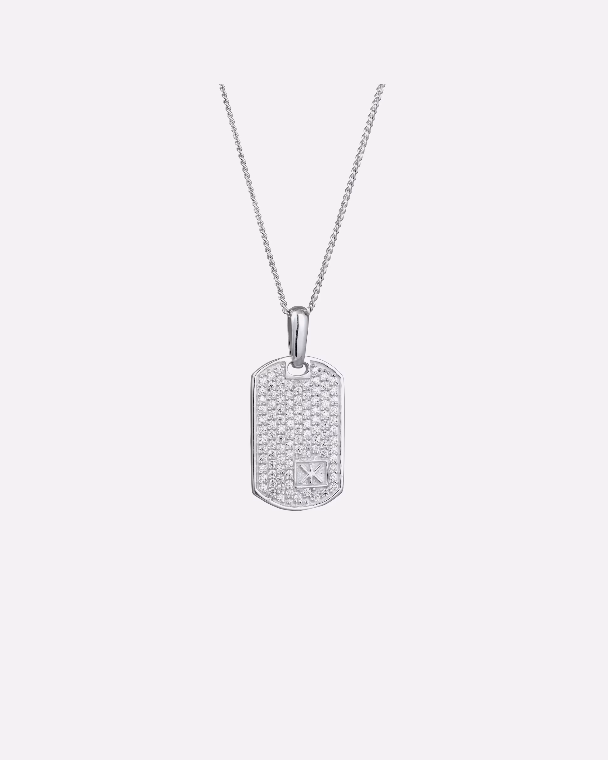KUZZOI Necklace Dog Tag Zirconia White 925 Sterling Silver 55