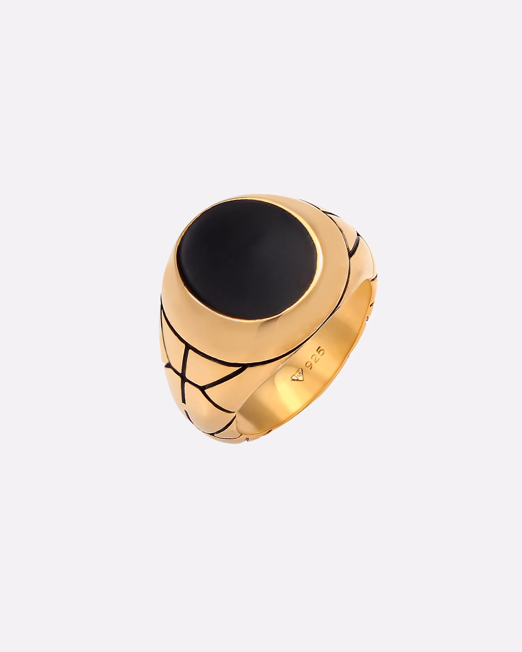 KUZZOI Ring Basic Men's Signet Ring Oval Enamel 925 Silver 54