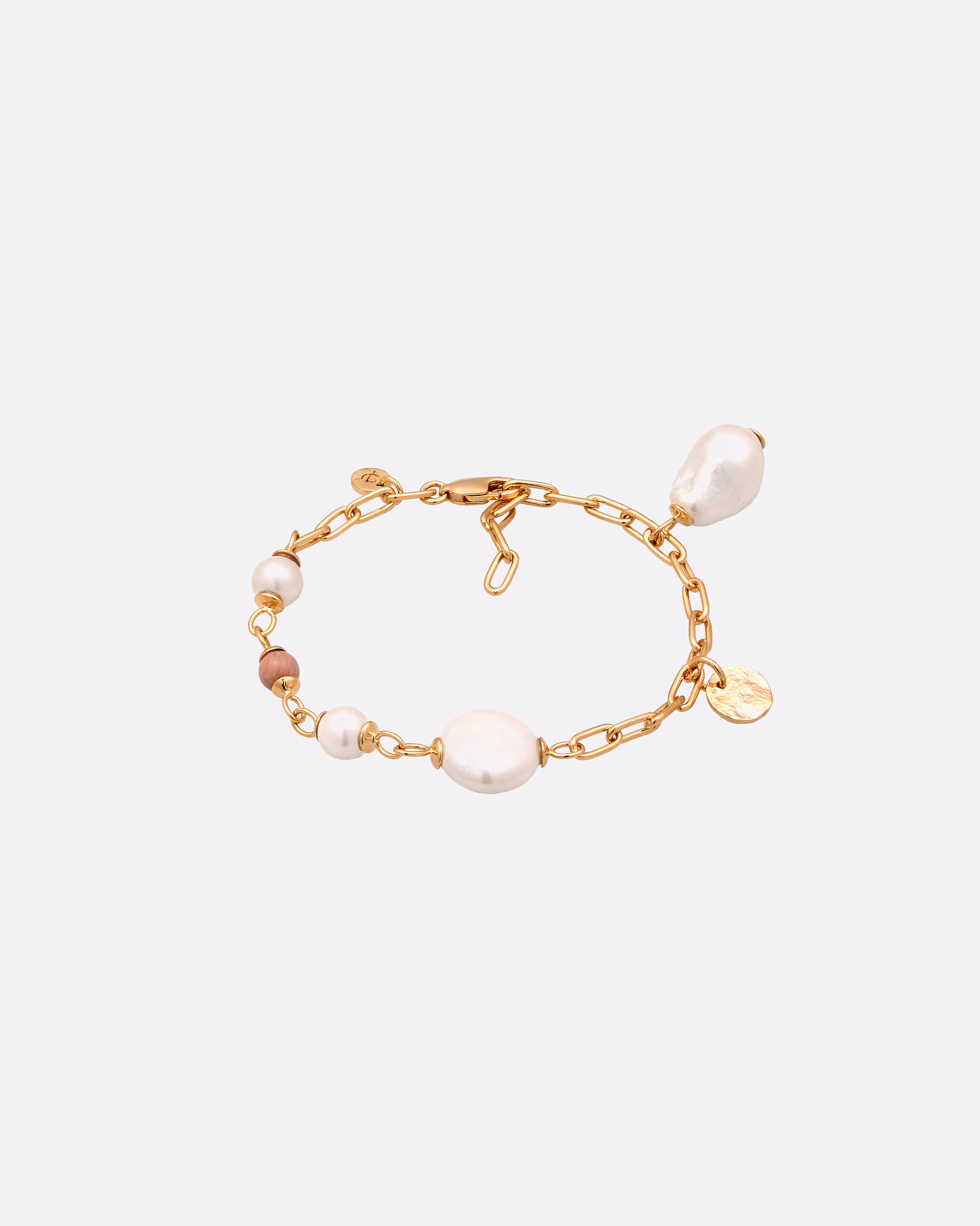 Elli PREMIUM bracelet freshwater cultured pearls rhodonite 925 sterling silver gold-plated 16