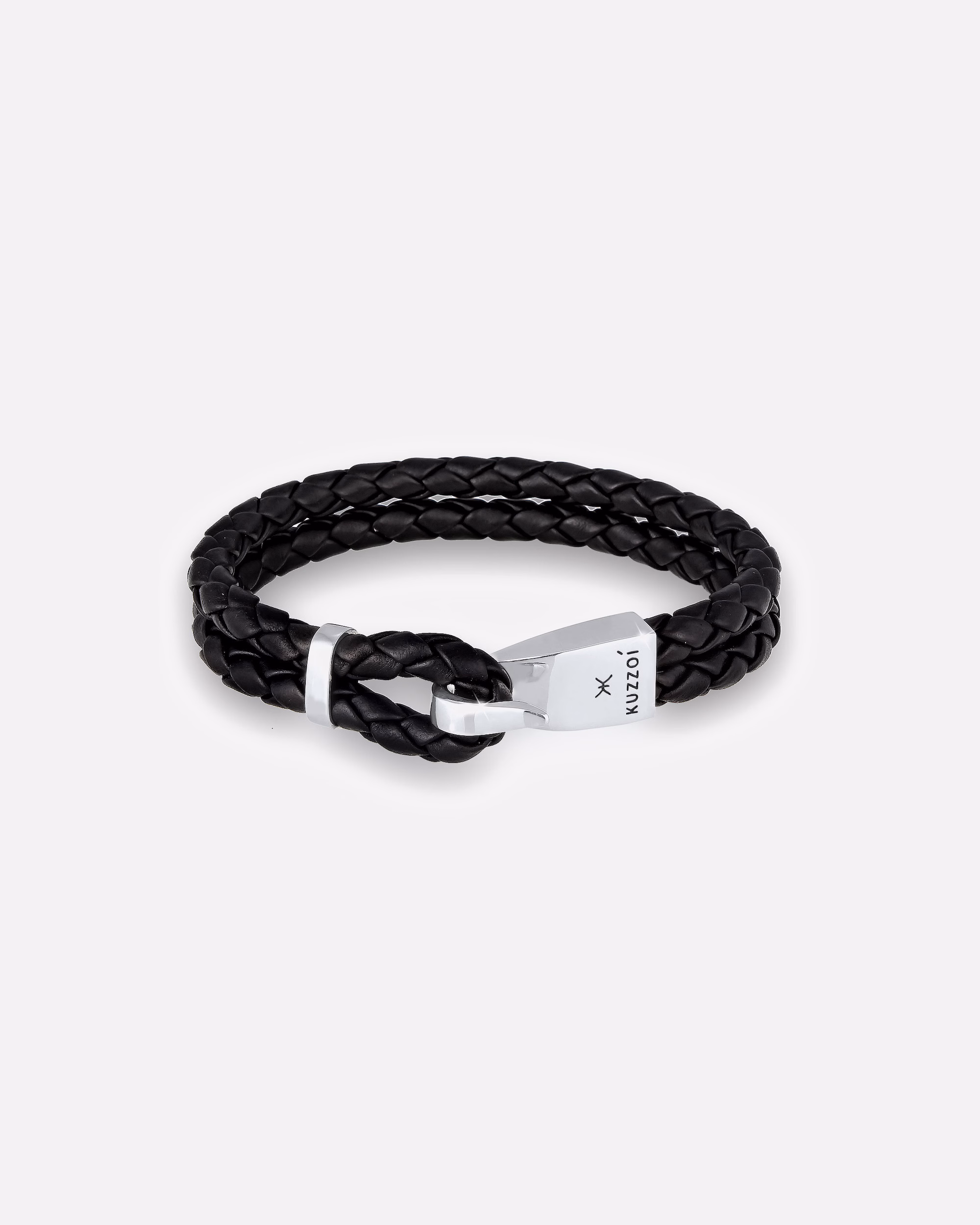 KUZZOI Men's Leather Bracelet, Basic Hook Clasp, 925 Silver, 21