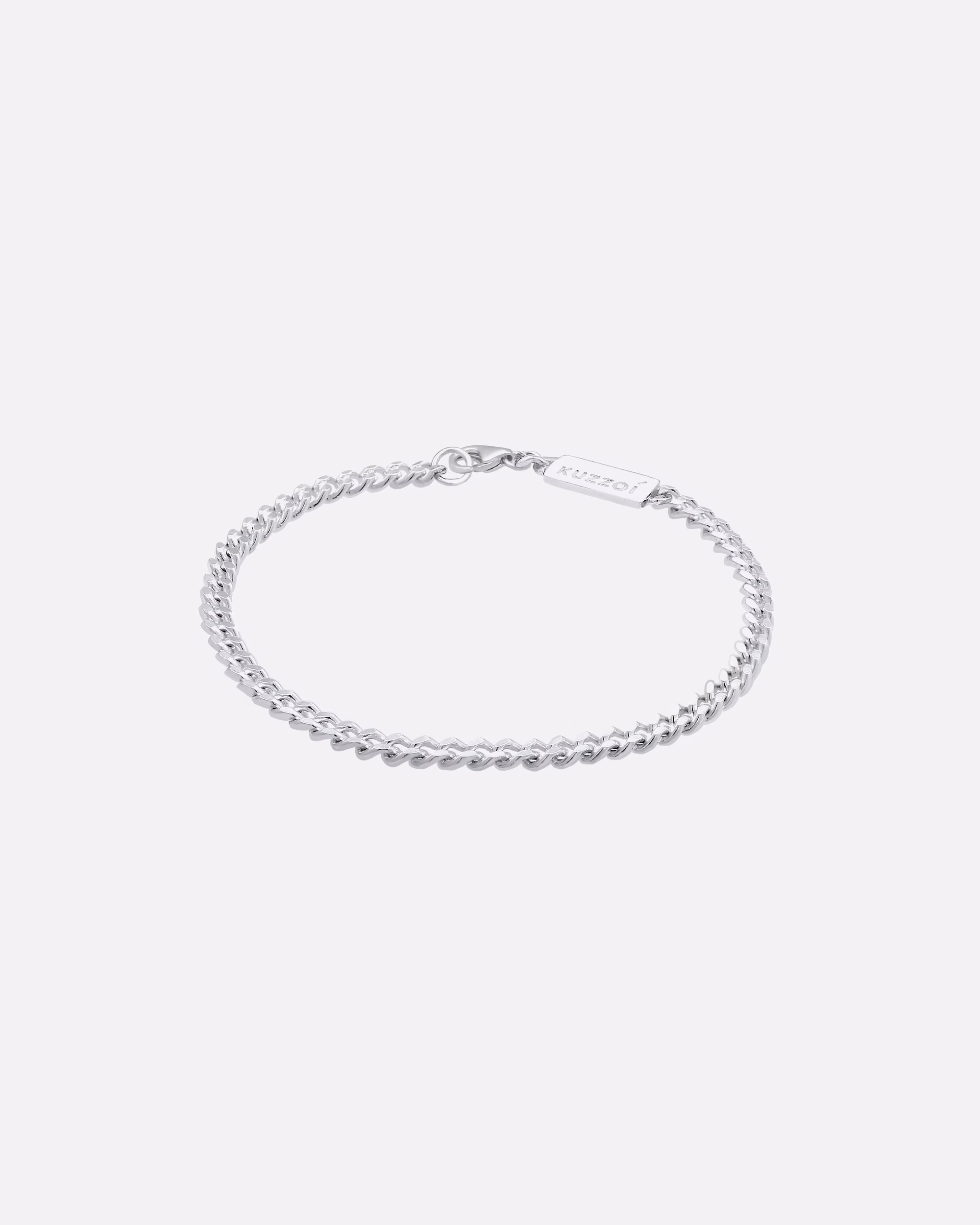 KUZZOI Men's Bracelet, Solid Curb Chain, Basic Piece, 925 Silver, 23
