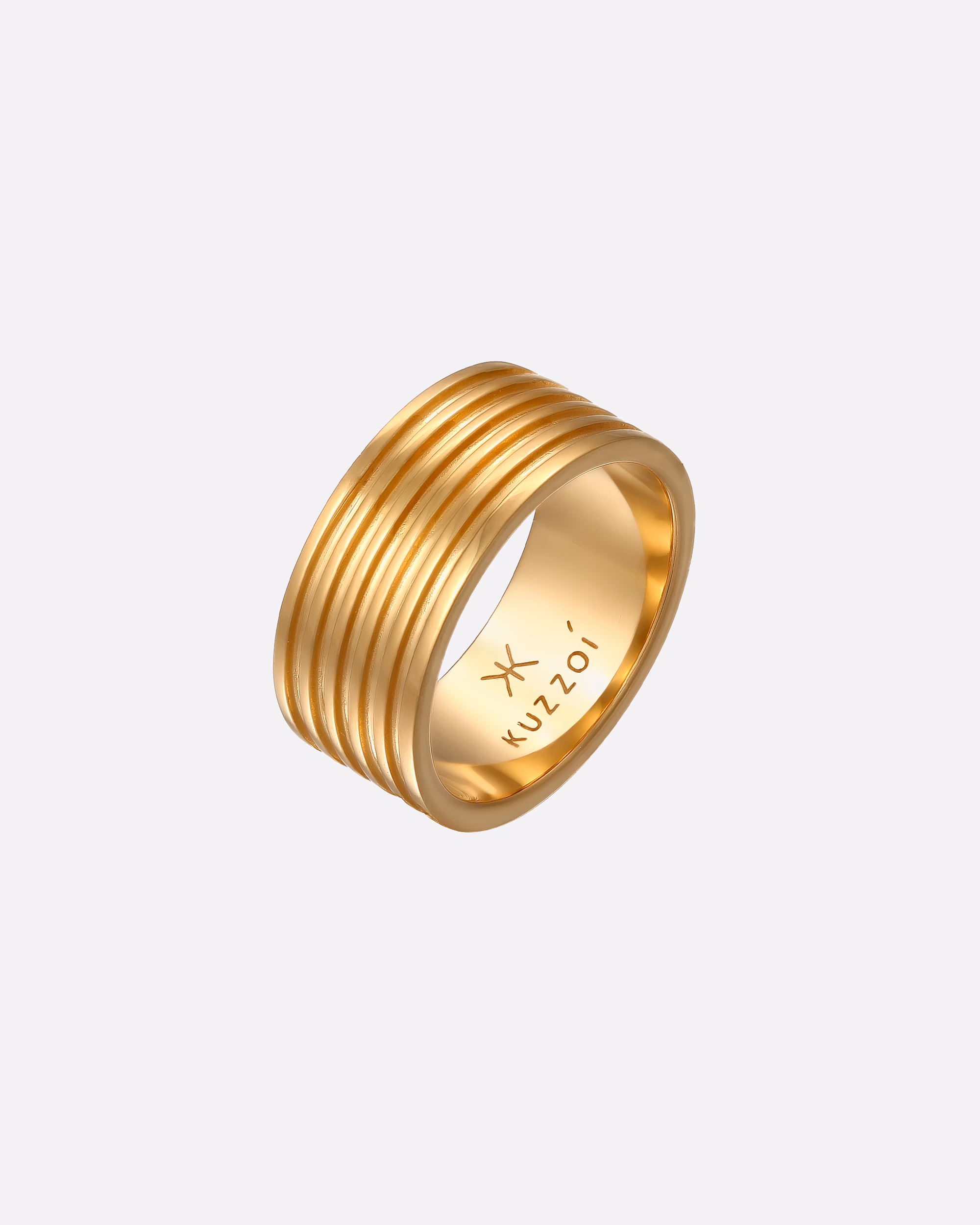 KUZZOI Men's Band Ring, Solid Grooved, 925 Sterling Silver, Size 56