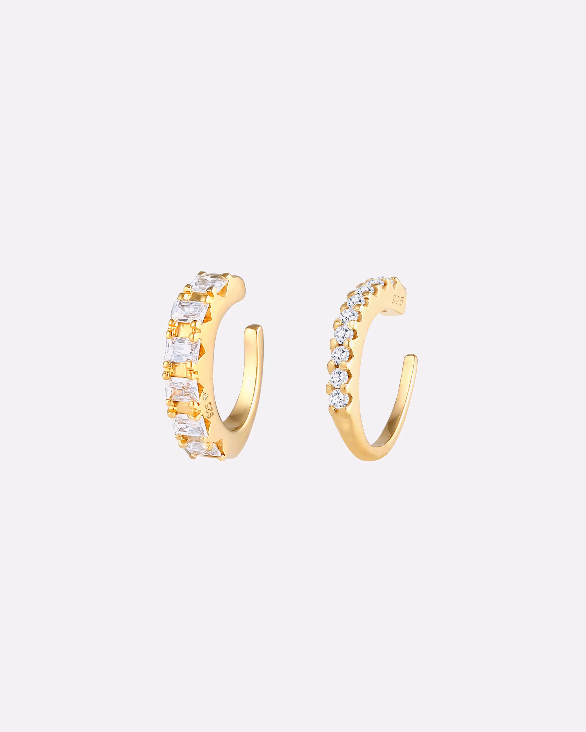 Elli PREMIUM earrings single earcuff zirconia set of 2 925 silver goldfarben