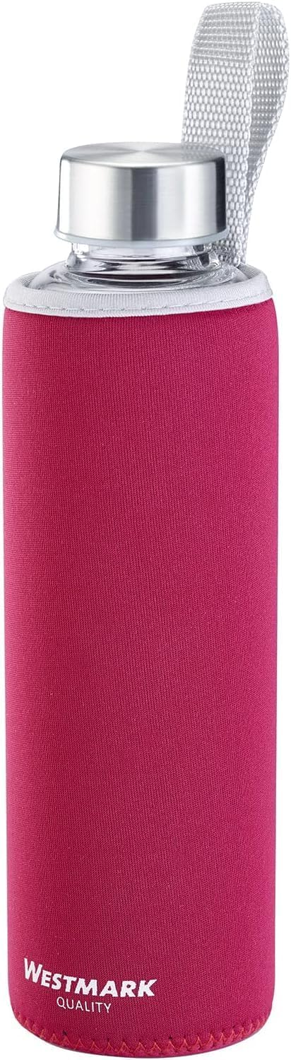 Westmark Drinking Bottle, Made of Glass With Print, Incl. Protective Cover, 550 ml, Glass, Silicone, Rubber, Bisphenol A-Free