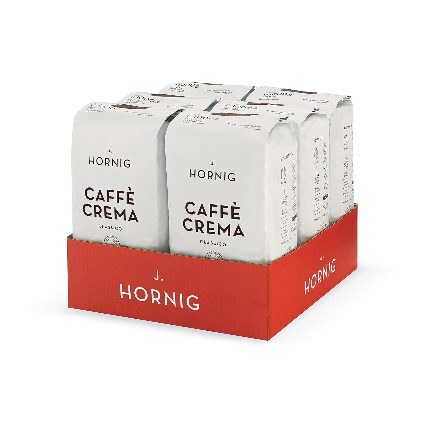 J. Hornig Coffee Beans Espresso, Caffè Crema Classico, 6x1kg whole beans, nutty-chocolaty taste, for fully automatic machines, portafilter machine and espresso maker
