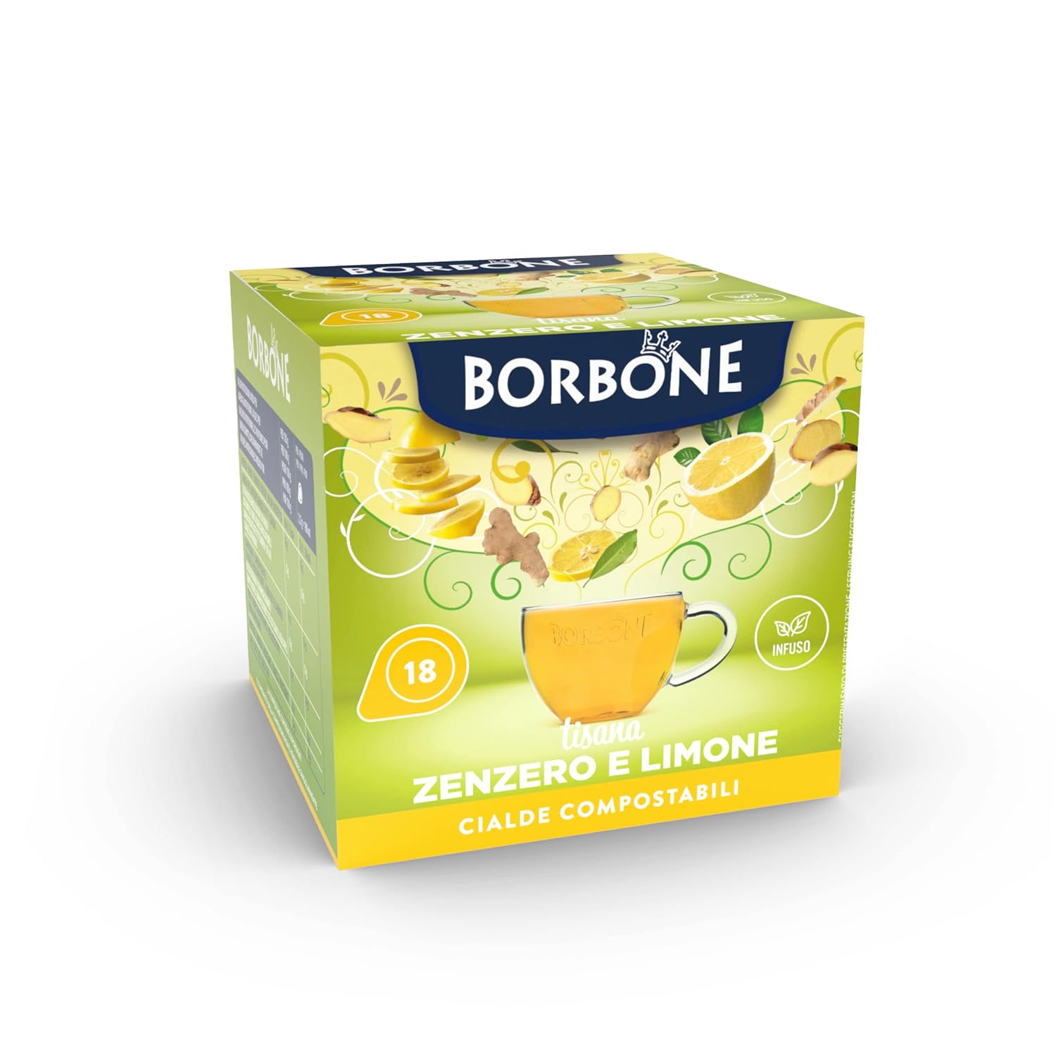 Caffè Borbone Ginger Lemon Herbal Tea - 72 Pads (4 Packs of 18) - Compatible with ESE System Paper Pads 44mm