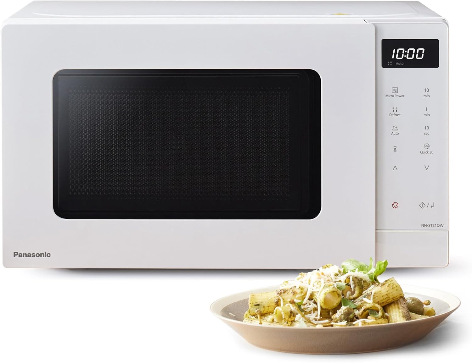 Panasonic NN-ST21QWEPG 20L Solo Microwave with Turntable, 800W, Automatic Defrost, 11 Automatic Programs, LED Display, 5 Power Levels, Digital Timer, White