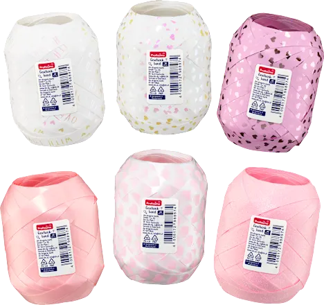 Gift ribbon egg ball with hearts, white/pink, 1 pc.