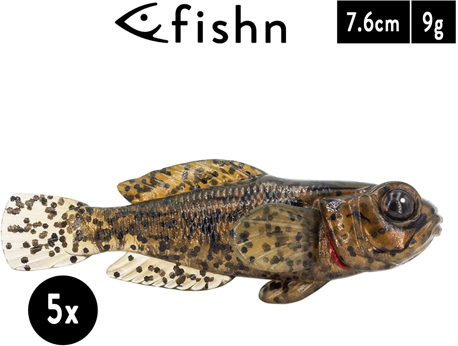 Fishn Gobyone Ultra Realistic Rubber Gudgeon For Bass Fishing, Set Of 5, 7.