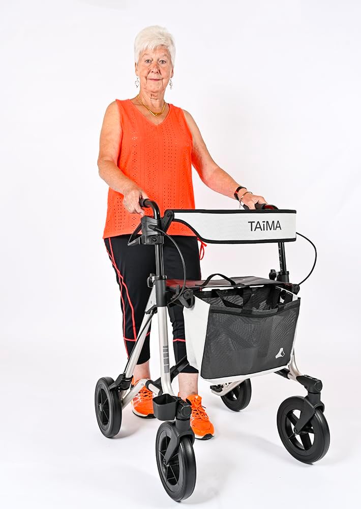 SoNa24 Dietz TAIMA VENTUM Lightweight Rollator | Folding Walking Aid | Only 7.7 kg | Bag, Stick Holder | Up to 150 kg | Top Quality (Amarena)