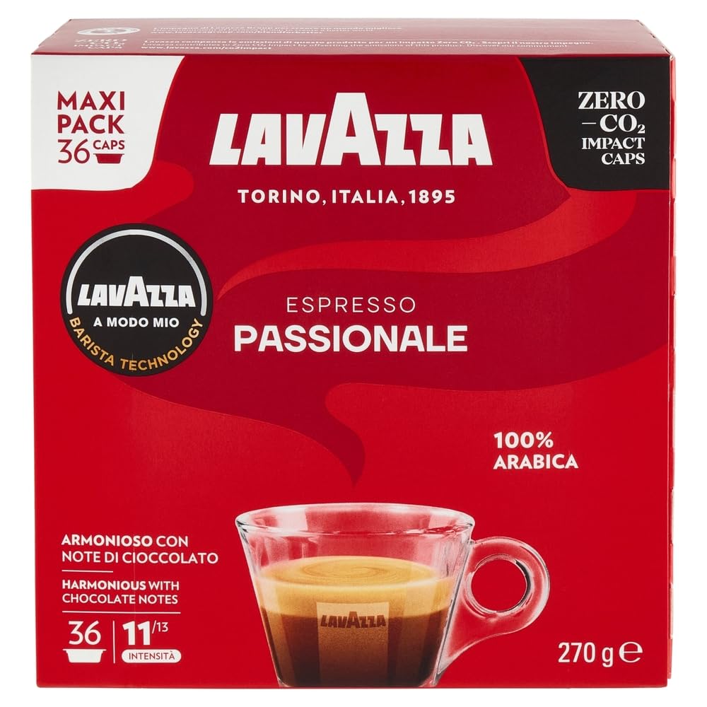 Lavazza, A Modo Mio Passionale 256 Coffee Capsules for Espresso with Notes of Caramel and Chocolate, 100% Arabica, Intensity 11/13, Dark Roast, 16 Packs x 16 Capsules