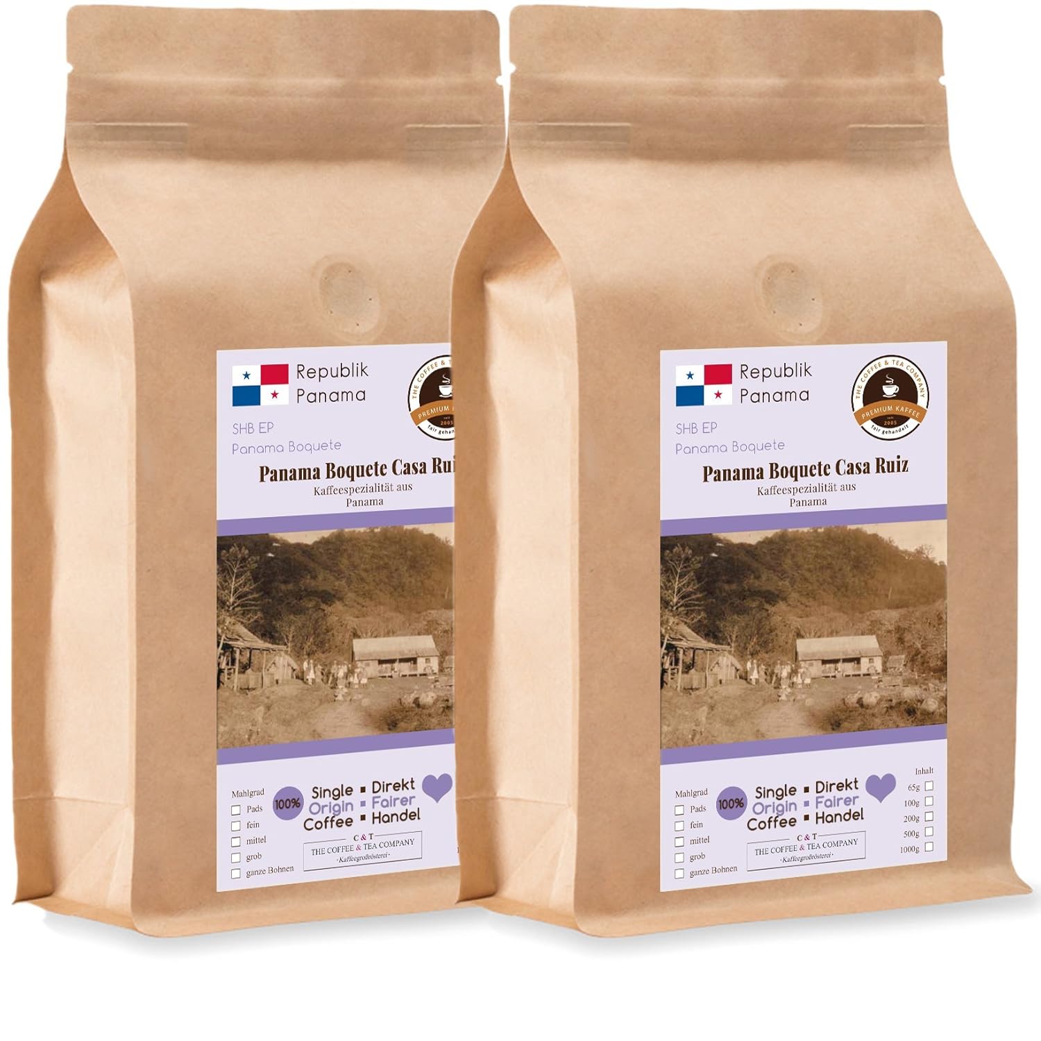 Kaffee Globetrotter - Coffee with Heart - Panama Boquete Casa Ruiz - 2 x 1000 g Medium Ground - for Fully Automatic Coffee Grinder - Roasted Coffee Fair Trade | Refill Pack Economy Pack