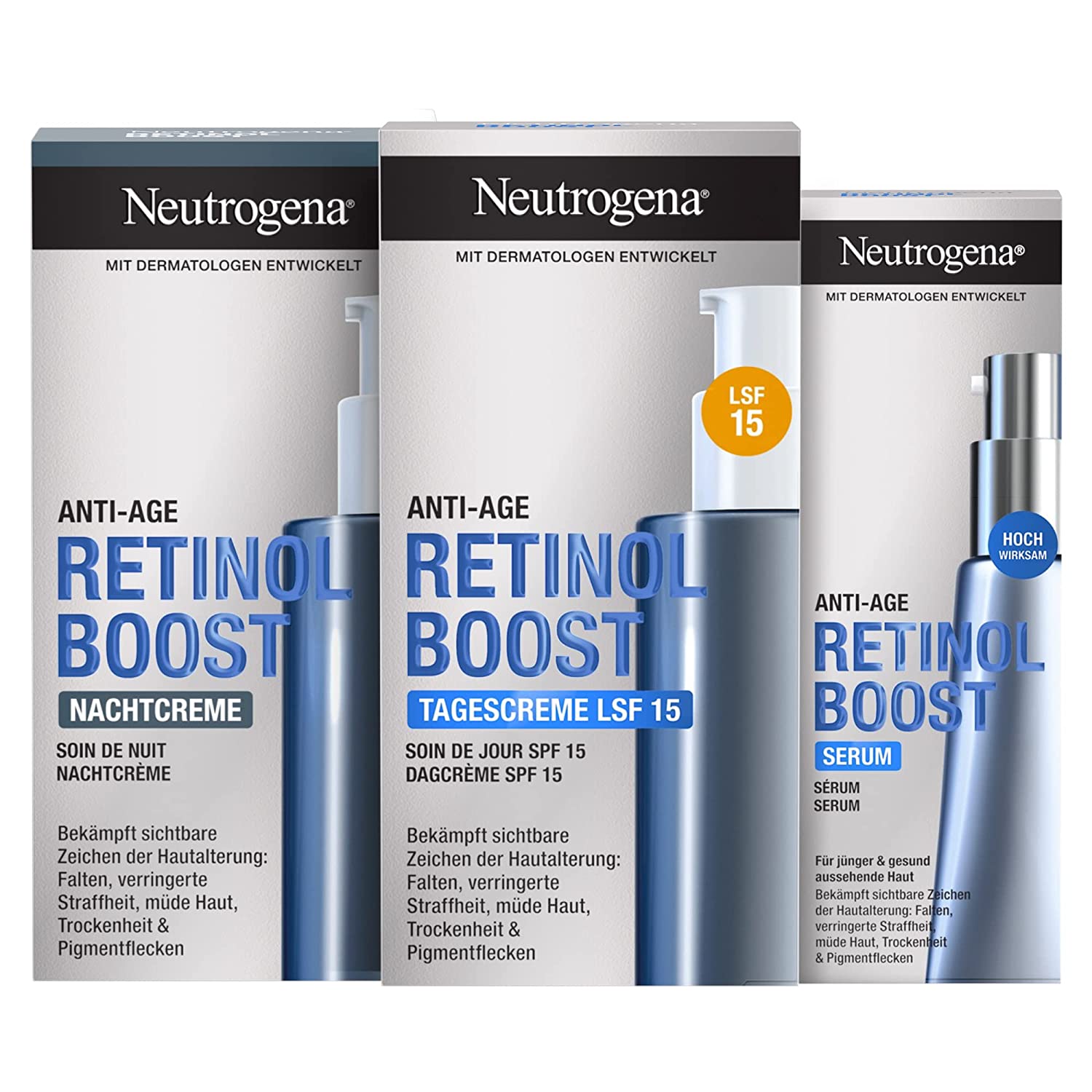 Neutrogena Retinol Boost Facial Care Gift Set - Retinol Boost Day and Night Cream (50 ml each) and Retinol Boost Serum (30 ml), ‎white