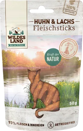 Wildes Land Cat treat meat sticks chicken & salmon, 50 g