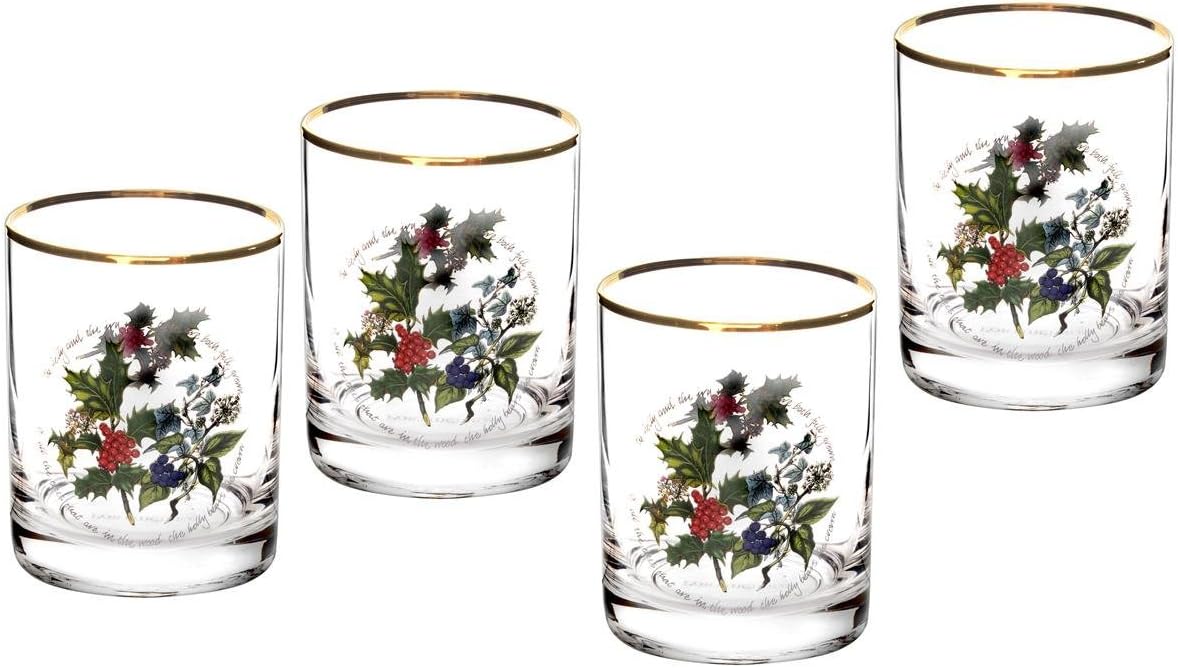 Portmeirion The Holly & Ivy Glass Jar, Multi-Colour, Pack of 4