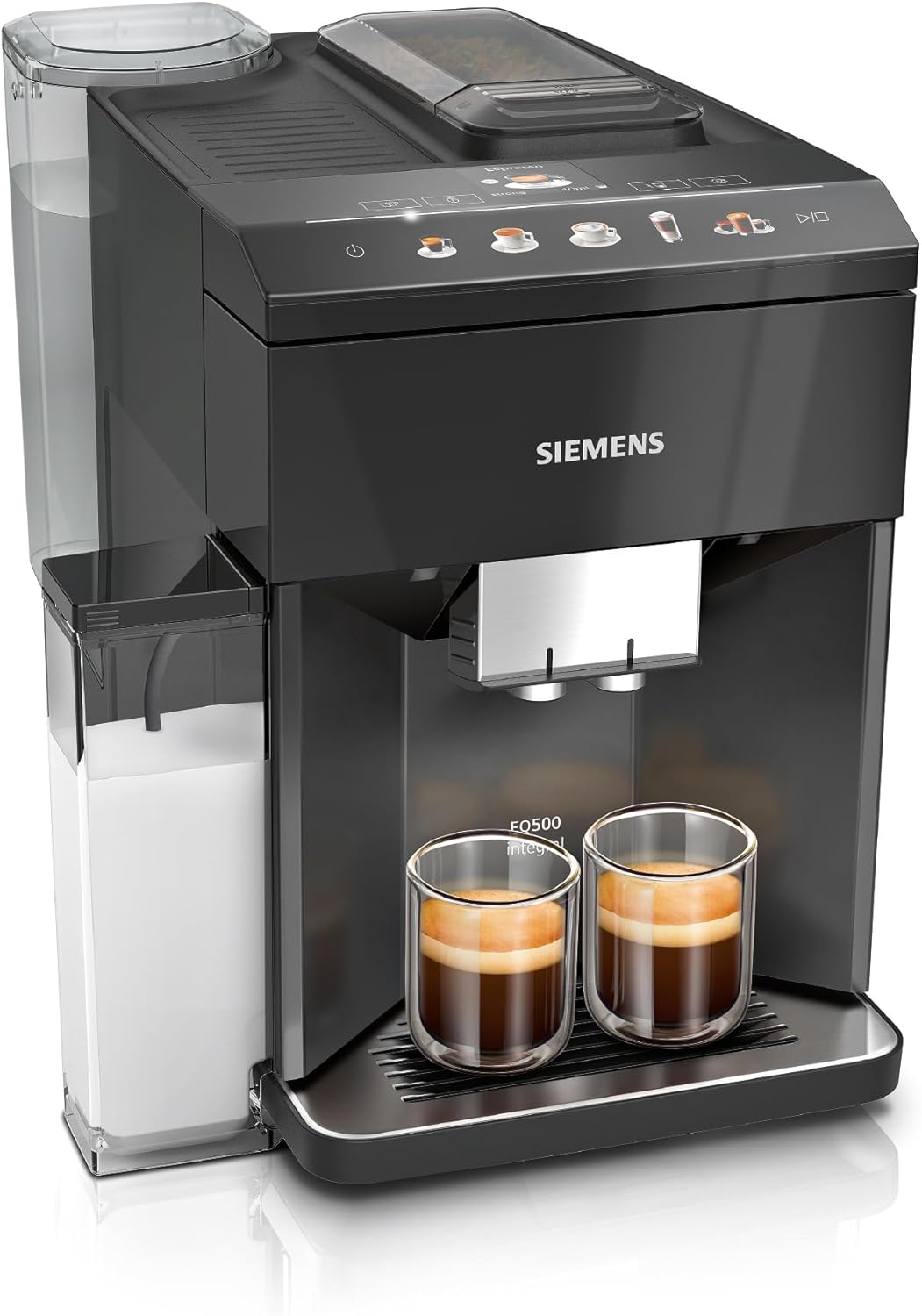 Siemens Fully Automatic Coffee Machine EQ500 Integral TQ515D09, Many Coffee Specialties, Milk Frother, Integrated Milk Container, Double Cup Function, Automatic Steam Cleaning, 1500 W, Piano Lacquer