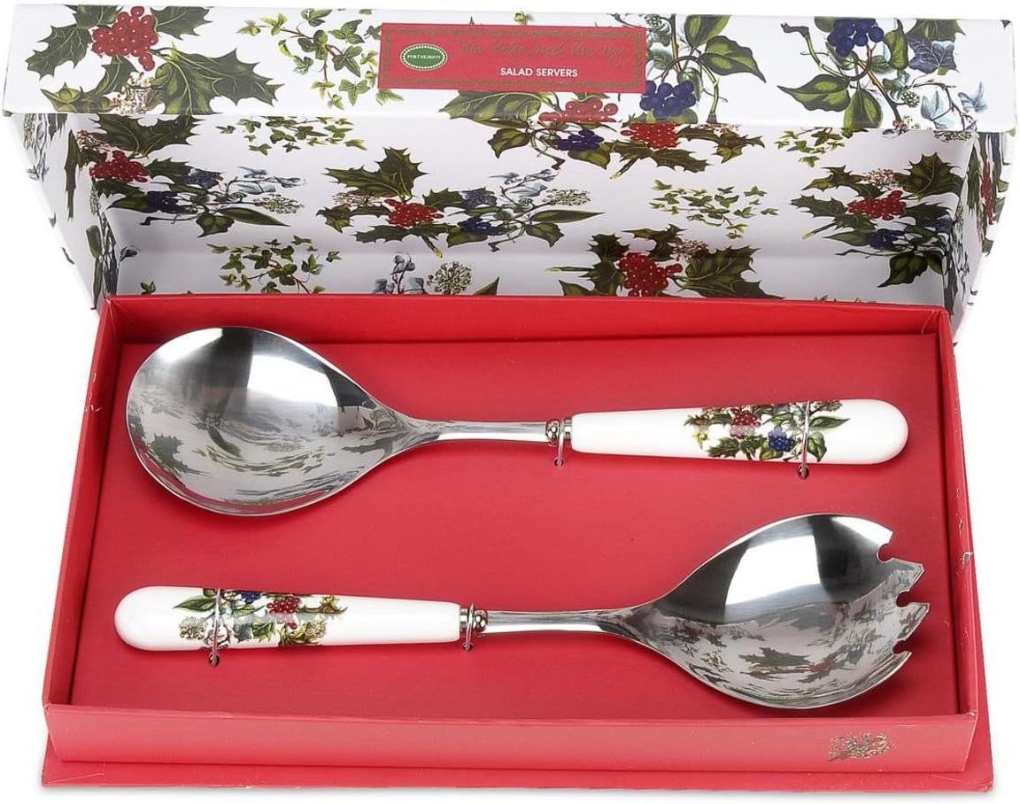 Portmeirion The Holly & Ivy Salad Servers (Pair), Stainless Steel Multi-Colour, 25 x 6 x 2 cm