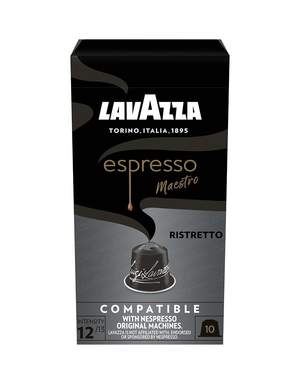 Lavazza Dark-Roast Espresso Ristretto, Intense and Full-bodied, 10 Capsules, Nespresso Compatible
