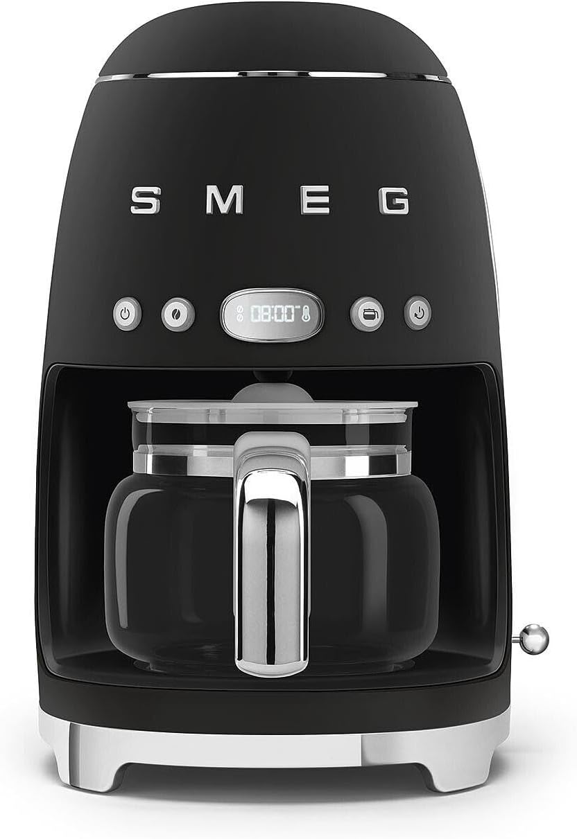 Smeg, DCF02BLMEU Filter Coffee Machine, Aroma and Auto Start Function, Glass Carafe up to 12 Cups, 2 Intensity Levels, Keep Warm Function, 1050 W, Matte Black