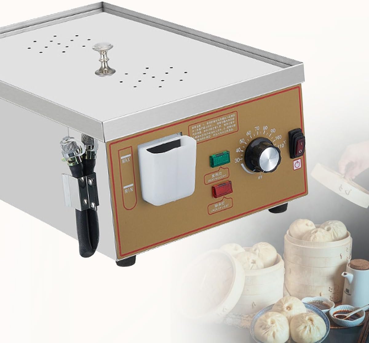2000W 3000W 4000W Electric Steam Bun Machine, 2/4/6-Hole Stainless Steel Steamer with Water Level Indicator and Steam Outlet / 30-110°C Temperature Control, Steam Bun Machine, 2Hole
