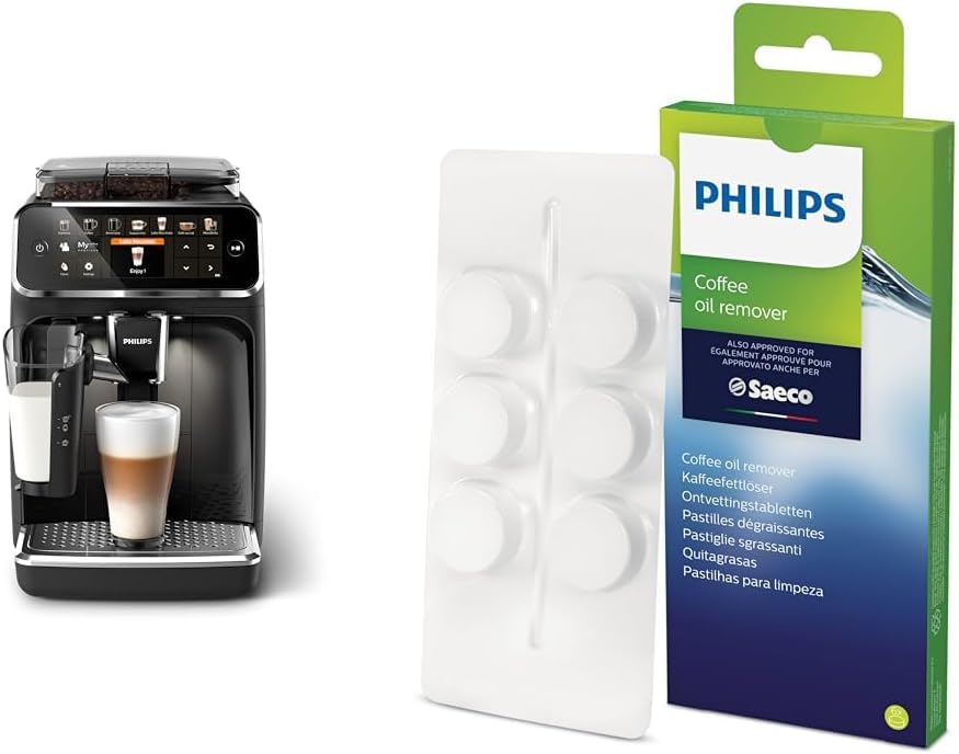 Philips Domestic Appliances Philips EP5441/50 Series 5400 Fully Automatic Coffee Machine, Lattego Milk System, 12 Coffee Specialities, Intuitive Display, 4 User Profiles, Black & Ca6704/10 Coffee Greene Dissolving Tablets
