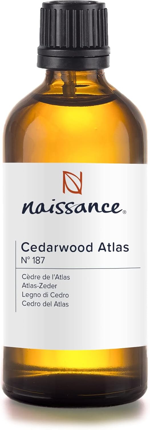 Naissance Cedarwood Oil, Atlas (No. 187), 100 ml, 100% Unadulterated Cedarwood Essential Oil for Natural Cosmetics, Aromatherapy, Oil Burners, Fragrance Oil for Aroma Diffusers