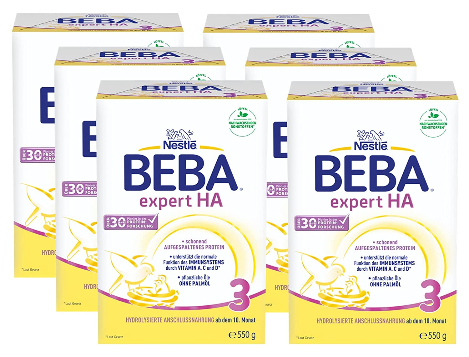 Nestlé BEBA EXPERT HA 3 Hydrolysierte Anschlussnahrung, ab dem 10. Monat, 6er Pack (6 x 550g)