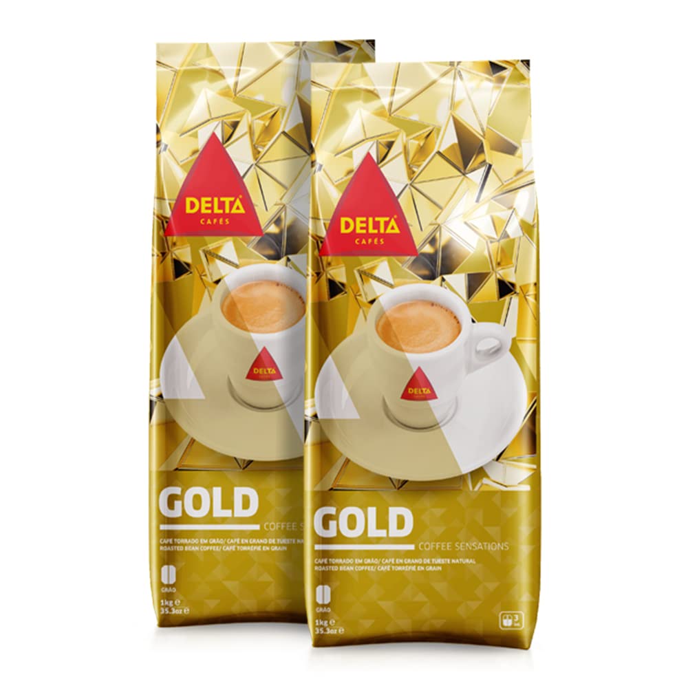 Delta Cafès Delta Cafés - Coffee beans gold - 2 packets of 1 kg - intensity 8 - full-bodied Arabica roasted coffee bean mix - very aromatic with notes of honey and ripe fruits