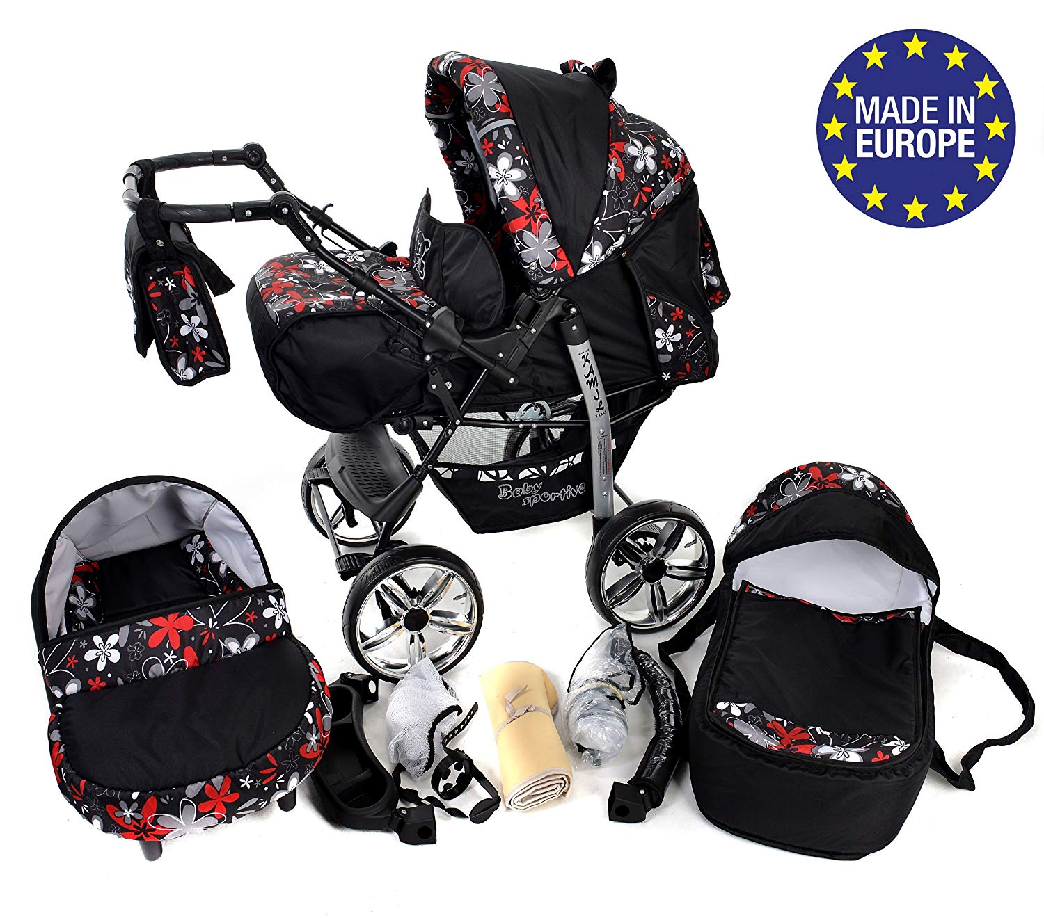 Baby Sportive You and Baby SPORTIV-X2 Kombi-Kinderwagen 3in1 | mit Zubehör | für Kinder ab der Geburt bis 3 Jahre | Gewicht 13 kg | Faltmaß mit Rädern B99 x T60 x H62