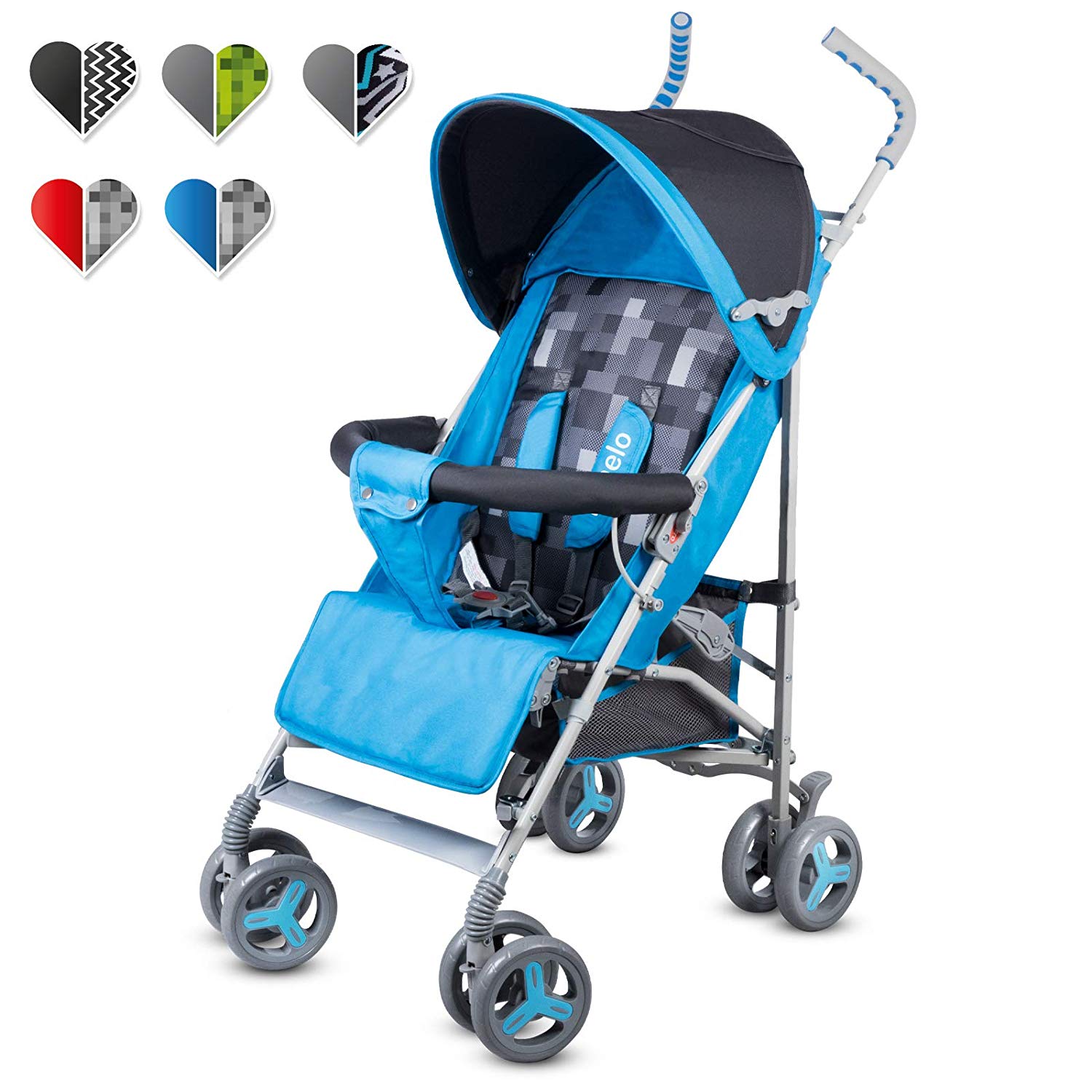 Lionelo Elia Pushchair Small Folding Pushchair for up to 15 kg, Back and Footrest Adjustment, Rear Wheel Brake, Mosquito Net, Leg Warmer, Rain Cover, Shopping Basket blue
