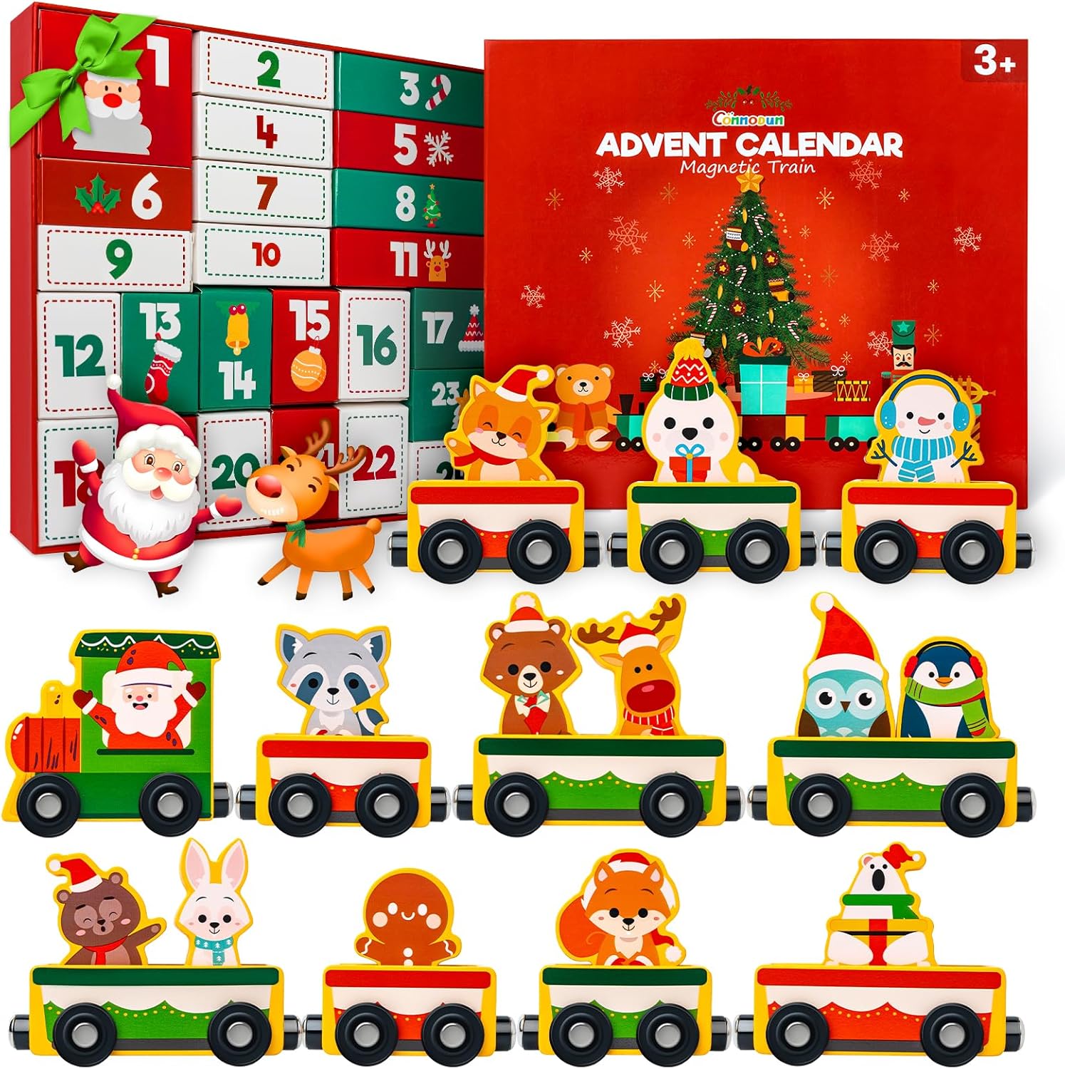 Advent Calendar 2025 for Children, Commodum 24 Days Christmas Advent Calendar Countdown, Wooden Railway Children, Magnetic Christmas Train Toy, Christmas Gifts for Boys Girls