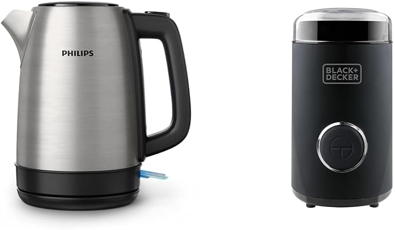 Philips Domestic Appliances Philips Daily Collection Metal Kettle Spring Lid & Black + Decker BXCG150E - Electric Mill for Coffee, Nuts