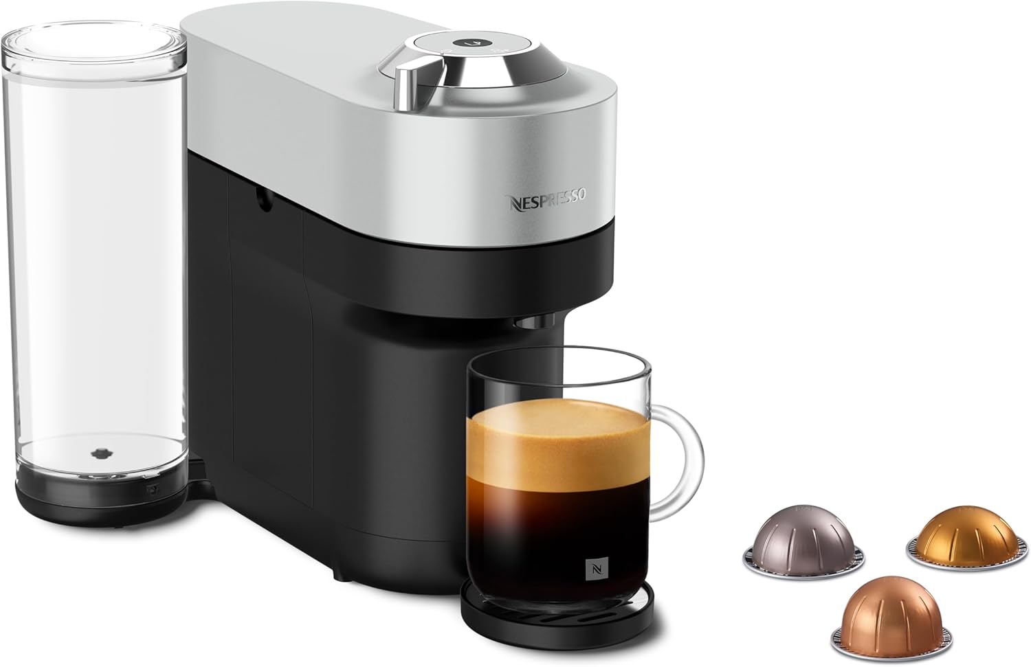 NESPRESSO Vertuo Pop+ Coffee Capsule Machine Silver | Gourmet Coffee with Perfect Crema in 4 Cup Sizes