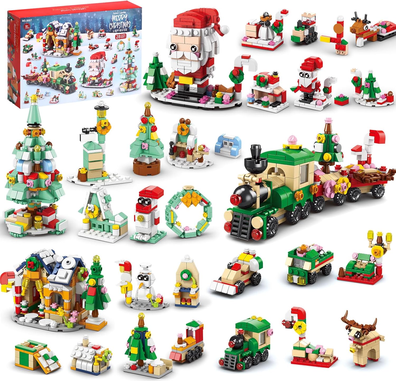 Toptrend Advent Calendar 2024 Children\'s Construction Toy, 24 Days Surprise Christmas Countdown Advent Calendar, Pre-Christmas Gift for Boys & Girls from 6 Years (1123 Pieces, 28 Models, 6 in 1)