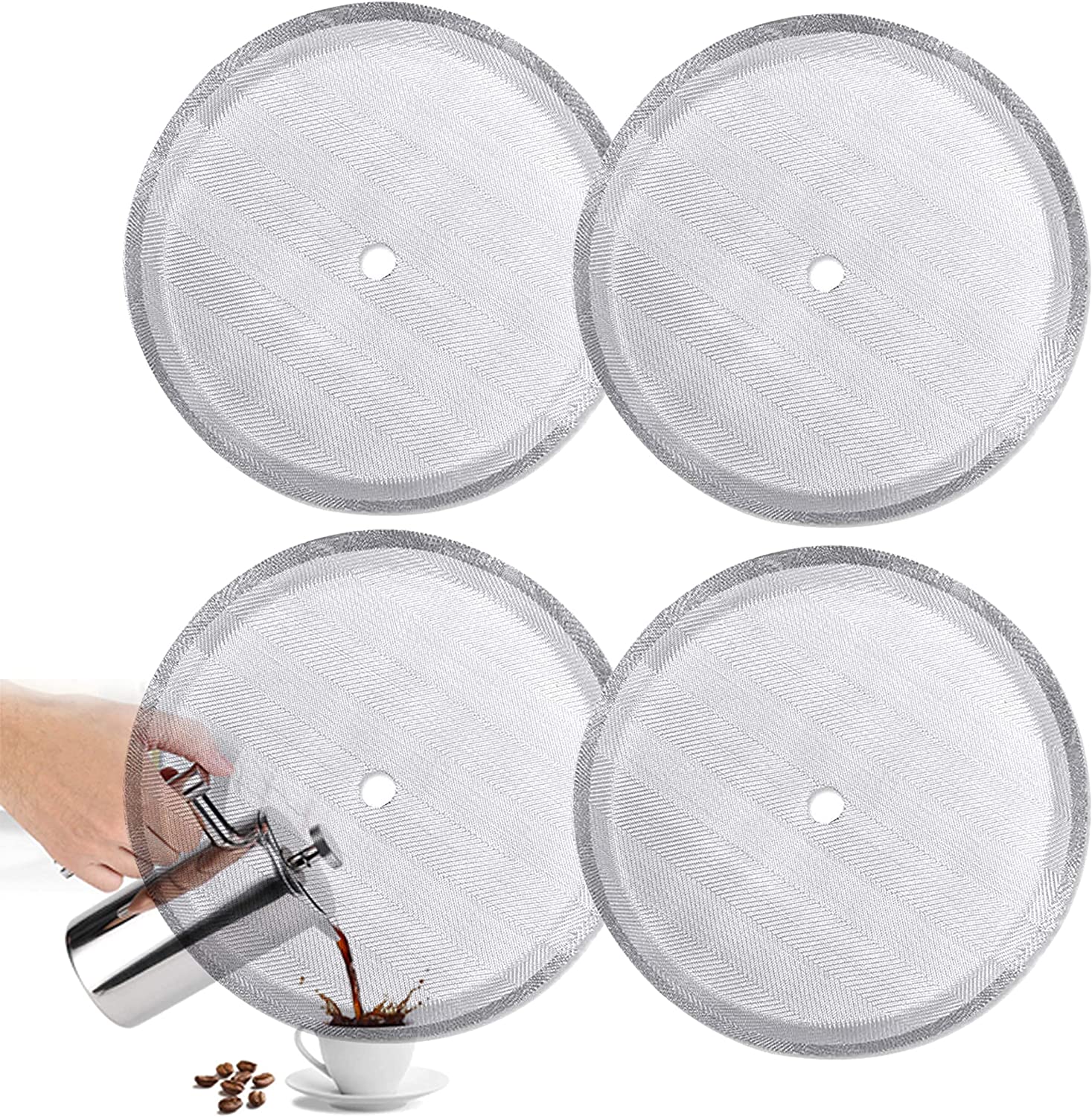 MeelioCafe Universal French Press Replacement Filter Practical French Press Filter Premium French Press Filter Replacement Fits Most 1000ml / 36oz / 8 Cups French Presses, Pack of 4
