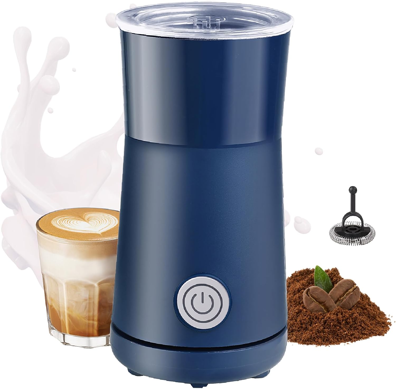 Huogary Milk Frother Simple Milk Frother and Steamer 2-in-1 Milk Steamer with Hot Milk Foam and Hot Milk for Latte, Macchiato, Cappuccino (Blue)