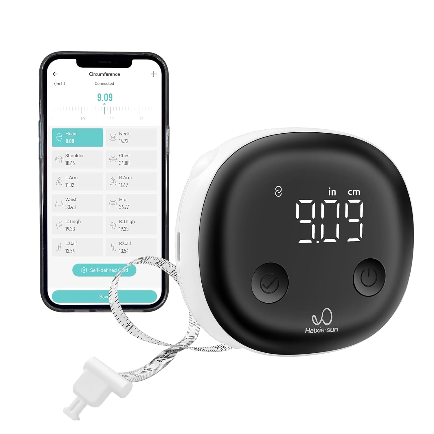 SUNHAIXIA Store Fitdays Smart Body Tape Measure with Bluetooth & LED Screen, Body Fat BMI Measurement + App Tracking for Fitness/Weight Loss, Automatically Retractable & Portable (Black)