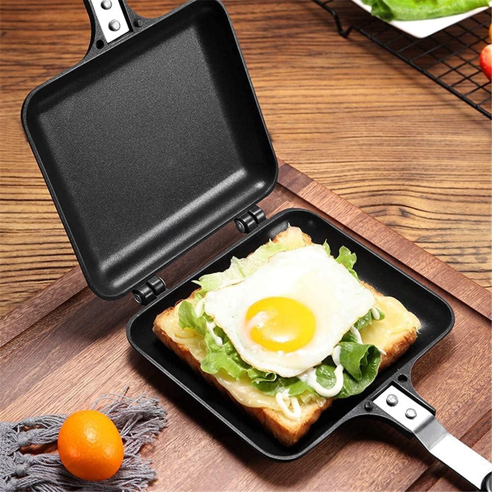 Double-sided frying pan, camping sandwich maker, non-stick coated, double-sided tortilla sandwich and panini maker pan with aluminum handle for breakfast