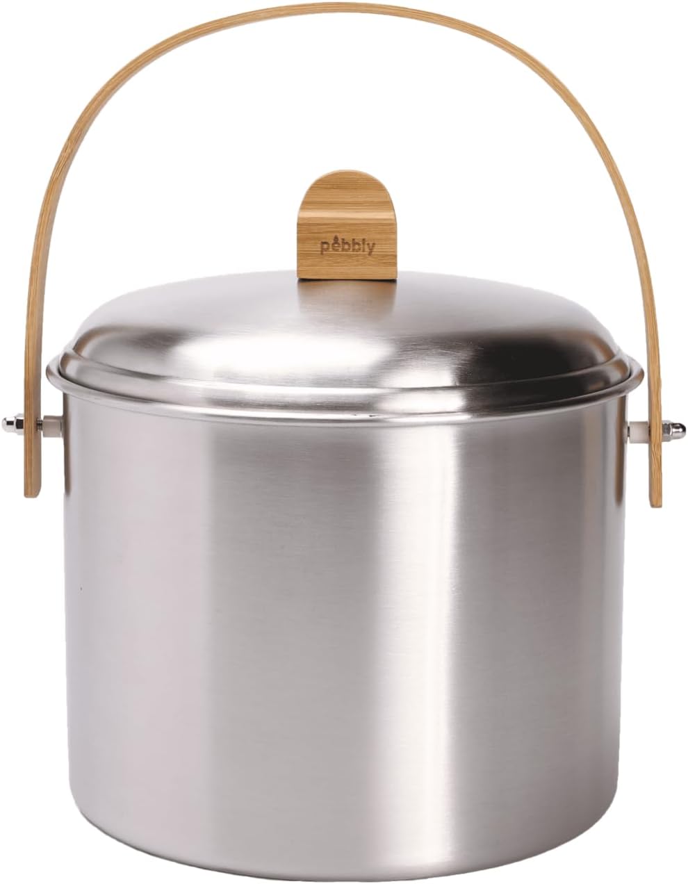 Pebbly NBA233 Indoor Compost Bucket 7 L - Stainless Steel/Bamboo with Carbon Filter, Aluminum, Steel