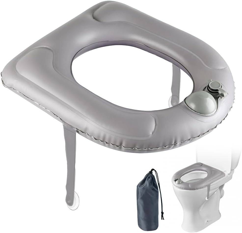 Umllpet Store Inflatable Toilet Seat Cushion with Suction Cup, Inflatable Seat Cushion, Orthopedic, Gray Inflatable Seat Cushion, Toilet Seat Raiser Seat Ring for Adults, Seniors, Disabled