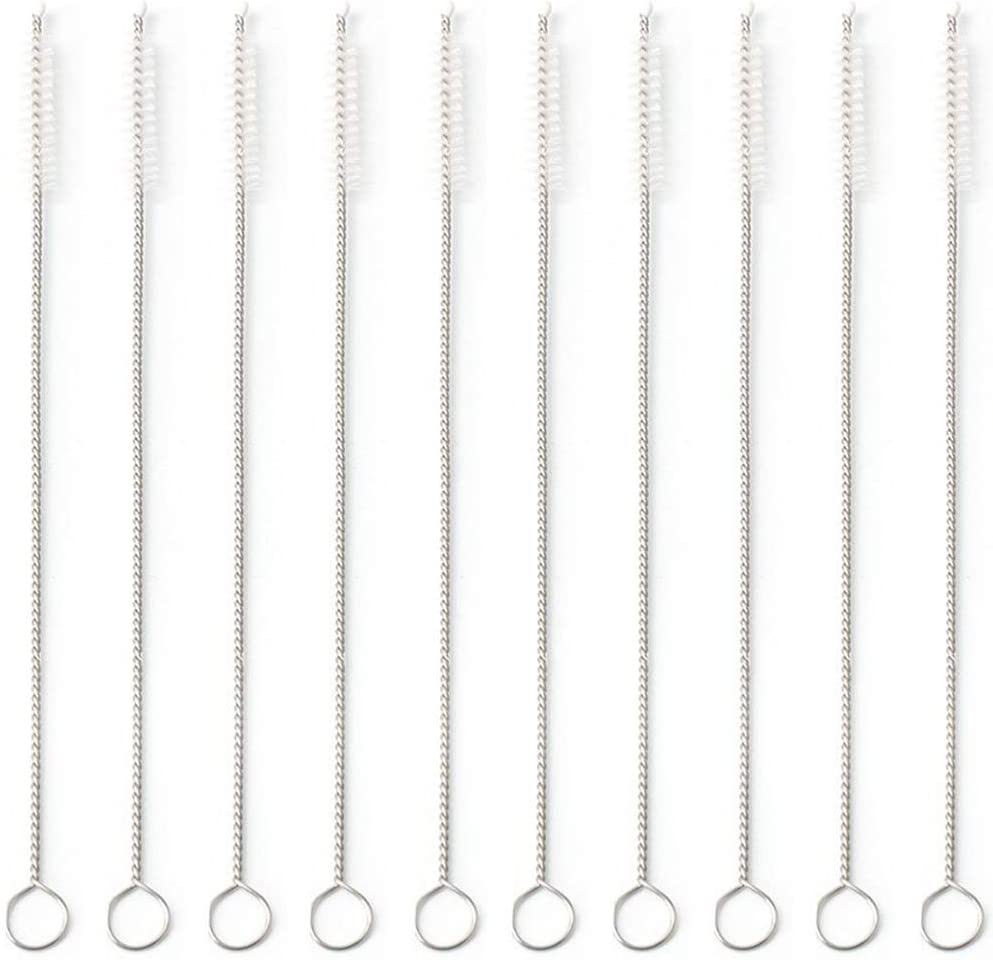 Xinlie 10 Piece Milk Hose Brush Nylon Cleaning Brush for Test Tubes Coffee Machine Milk Hose Drinking Straws Keyboards Jewellery Cleaning, Stainless Steel and Nylon
