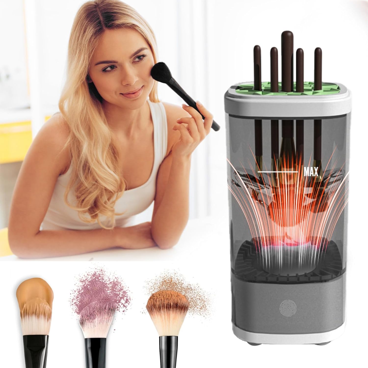 EagerMinds Electric Makeup Brush Cleaner 2025 New - USB Powered Brush Washing Machine with Drying Function & Sound Wave Technology, Make Up Brush Cleaner, Brush Cleaner Dryer, (Grey)