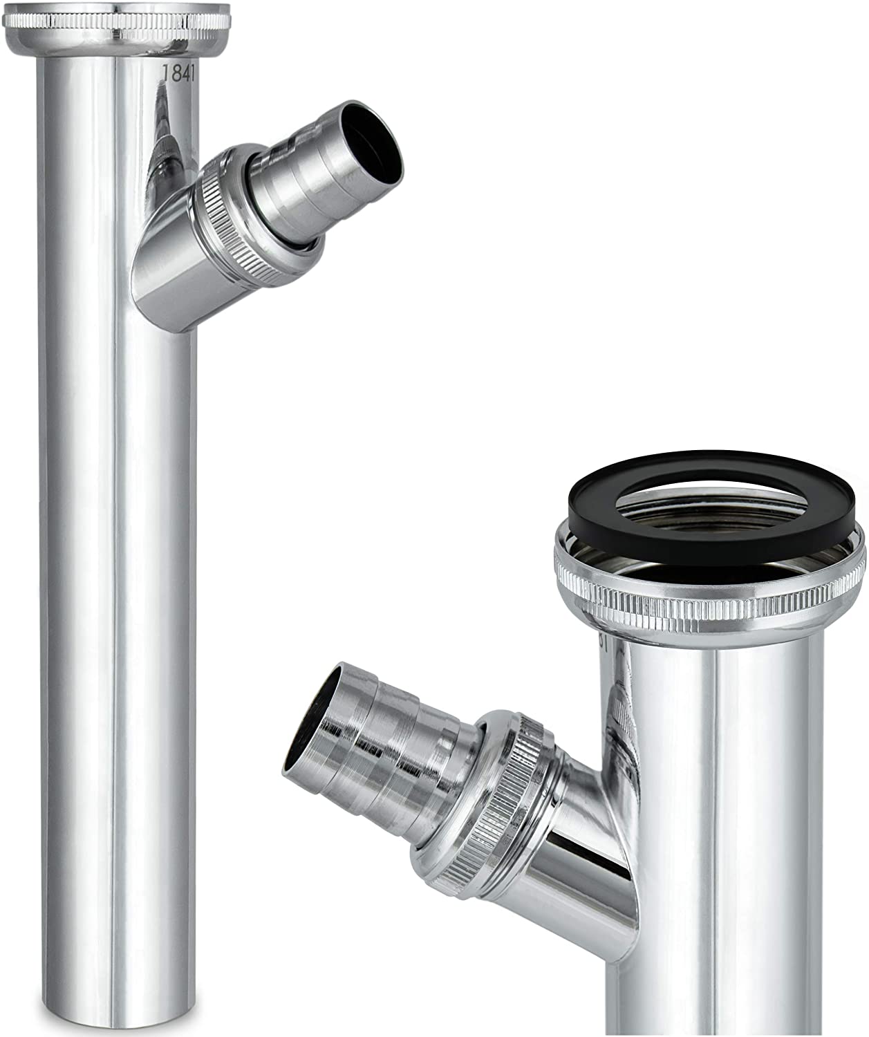FamousBath Siphonly Adjustable pipe 1 1/4 inch, diameter 32 mm, siphon extension for sink drain fittings, siphon extension with drain connection, made of high-quality chrome-plated brass, length 200 mm